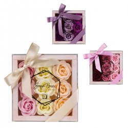 Coffret 9 Roses de savon, 3 modèles assortis, senteur rose